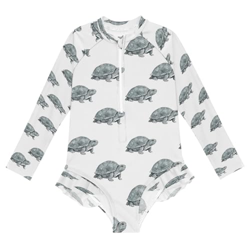 Stone Turtle Girls Long Sleeve Swimsuits One Piece Zipper Bathing Suit UPF 50+ Rashguard Swimwear