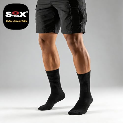 Image of SOX TOWN Cushioned Crew Training Athletic Socks for Unisex Men Women Sports | Combed Cotton, Moisture Wicking, Odor Control, Arch Support, Breathable, Comfortable, Durable, Cooling, Size M /L /XL 3 /6 Pack