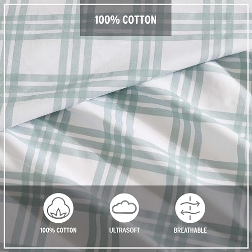 Image of Eddie Bauer - King Sheets, Cotton Percale Bedding Set, Crisp & Cool Home Decor (Light Green Plaid, King)