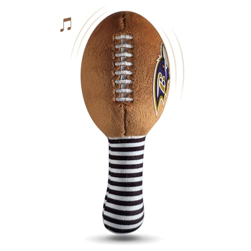 Image of Baltimore Ravens Plush Football Rattle by Smilo - Officially Licensed NFL Baby Rattle Toy - Soft Baby Rattle with Bell - for Babies and Toddlers from 3 Months
