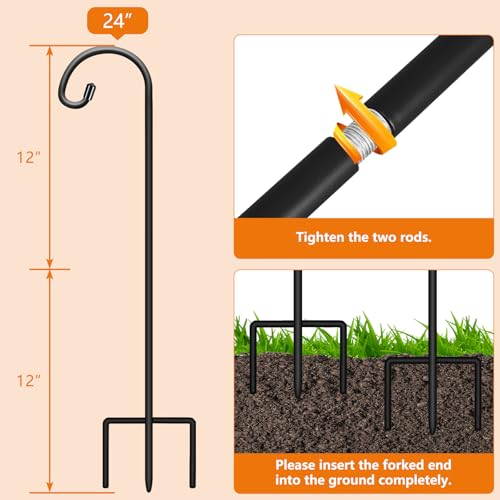 Image of Gtongoko 24 Inch Shepherd Hooks for Outdoor 1 Pack,Garden Hooks for Hanging Plants, Lanterns, Solar Lights, Mason Jars & Wedding Decor, Matte Black Decorative Shepherd's Hooks