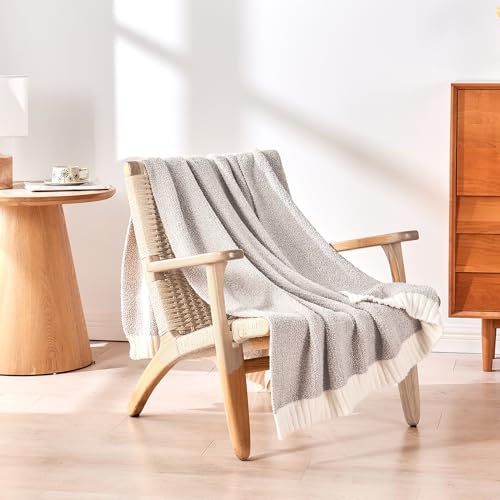 Image of CozeCube Reversible Knitted Throw Blanket, Grey White Melange 50 inchx60 inch