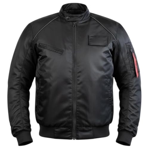 MDM Chaqueta bomber para hombre con protectores, chaqueta de moto en estilo de vuelo, protector de hombros, codos y espalda, ventilación, color negro, Negro , XL