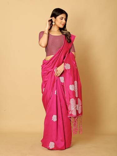 Image of Amazon Brand - Anarva Round Neck Dobby Cotton Lycra Stretchable Elbow Half Sleeve Readymade Saree Blouse for Women Stylish