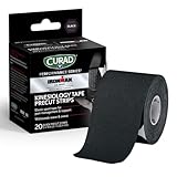 CURAD Performance Series IRONMAN Kinesiology Tape, Pain Management Technology, Sweat & Water-Resistant Athletic Tape, Compression Support for Joints & Muscles, Black, 2 x 10 inches, 1 Roll (20 Strips)