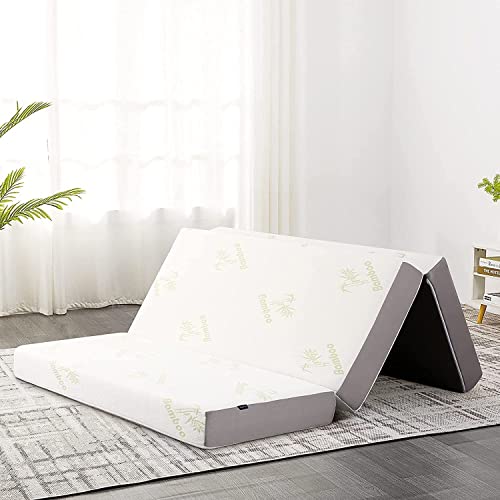 Inofia Folding Mattress King, 15cm Tri Fold Mattress with Memory Foam and Ultra Soft Removable Cover, Fodable & Portable, 100-Night Trial - King, 200 X 150cm X 15cm