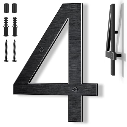 8 Inch Large Metal House Number for Outside, Modern Floating Home Address Numbers, Aluminum Black Anti-Rust numbers for house for Garden Front Door Garage Apartment Signage, 911 Visibility Signage (4)