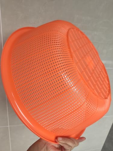 Image of 4 Pcs Large Plastic Wash Basket Round Perforated Colander Wash Vegetables and Fruits Drain Cooked Pasta Kitchen Essentials Food Strainer Basket Strainer Kitchen Red Orange color