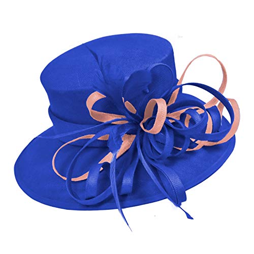 Chapeau à large bord bleu et rose pour un mariage chic en été