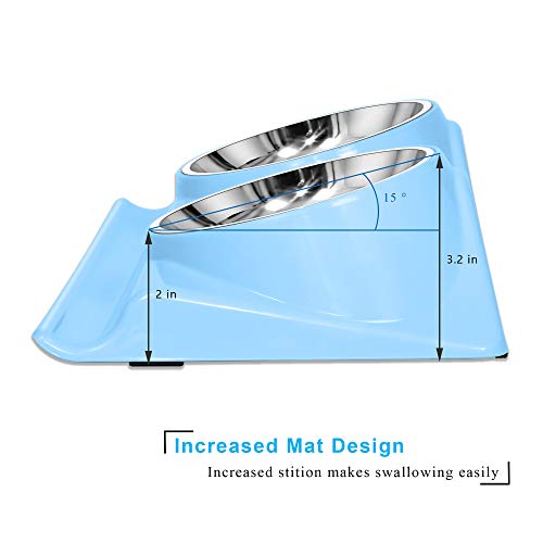 UPSKY Double Dog Cat Bowls, Pet Bowls with Elevated Stand, 15° Tilted