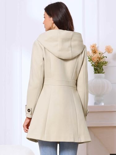 Allegra K Winter Pea Coat for Women Mid-thigh Hooded Trench Toggle Duffle Overcoat with Pockets3