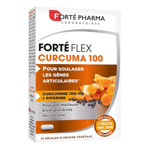 Forté Pharma - Forté Flex Curcuma - Complément Alimentaire Articulaire - Articulations douloureuses, Santé des os - Vitamine E, Curcuma, Poivre Noir - Flexibilité - 15 gélules, 1/jour