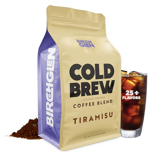 Birch Glen Roasters Cold Brew Coffee | Flavored Coarse Ground Coffee | Medium Roast | Artisanal Roasting | 100% Arabica |1 LB Bag | Tiramisu