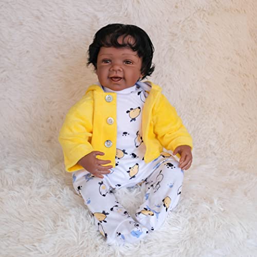Zero Pam 22" Lifelike African American Reborn Baby Boy Doll - Soft Silicone Vinyl, Weighted, Realistic Smile, Handmade Birthday Gift For Kids #TOP7