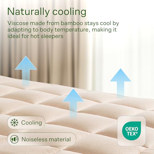 Image of Niagara Ultra Soft Full Size Mattress Topper - Viscose Made from Bamboo Pillow Top Mattress Pad for Back Pain Relief - Naturally Cooling for Hot Sleepers, fits 6-18 inch Mattress, 600GSM, Beige