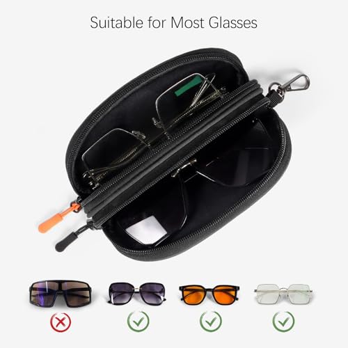Image of Double Eyeglasses Case Soft Portable Zipper Sunglasses Pouch with Keychain Clip for Men Women