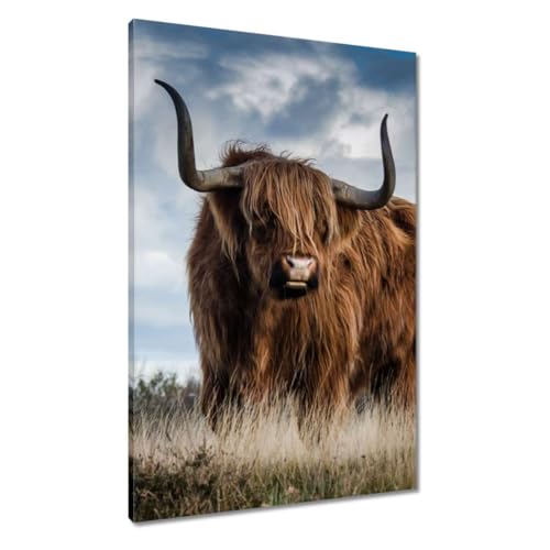 Peinture imprimée sur toile vache Highland 60x90cm pour déco salon moderne
