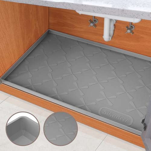 SIKADEER 37" x 19" Under Sink Mat Waterproof, Silicone Mat Kitchen Drawer Shelf and Cabinet Liner, Sink Protector for Kitchen Organizers and Storage, Boot Tray Pet Food Mats