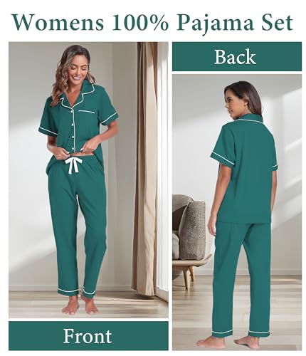 Image of CF Womens 100% Cotton Pajamas Set Button Down Pjs Sets Short Sleeve Top & Long Pants Sleepwear Comfy Loungewear with Pockets