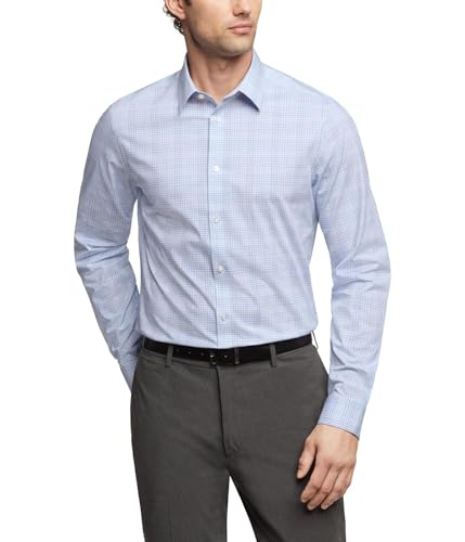 Calvin Klein Men's Dress Shirts Non Iron Stretch Regular Fit Check Navy