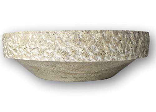Luxurious 16" Round Marble Bathroom Vessel Sink - Chiseled - 100% Natural Stone - Hand Carved - Free Matching Soap Tray (Tan Travertine) #TOP1
