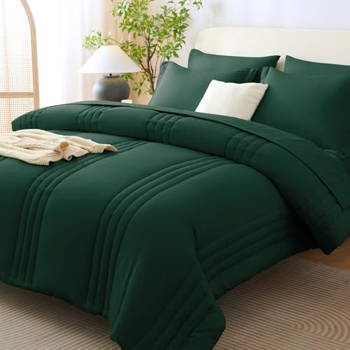 CozyLux Queen Comforter Set - 7 Pieces Bed in a Bag Emerald Green Comforters Queen Size Bed Set, Soft Bedding Set with All Seasons Comforter, Sheets, Pillowcases & Shams