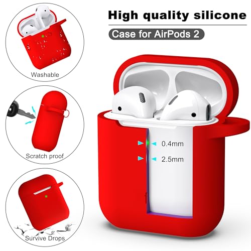 Image of AirPods Case Cover with Keychain, Full Protective Silicone AirPods Accessories Skin Cover for Women Girl with Apple AirPods Wireless Charging Case,Front LED Visible-Red