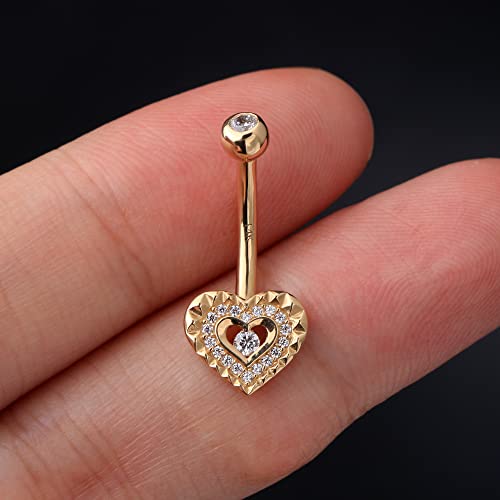 Jewseen 14K Gold Heart Belly Button Rings Belly Ring Sparkling Cz Navel Rings Belly Piercing Navel Bar Body Jewelry #TOP2
