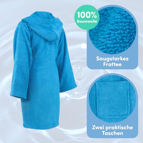 Celodoro Kinder Bademantel mit Kapuze Baumwolle - Blau 134-140