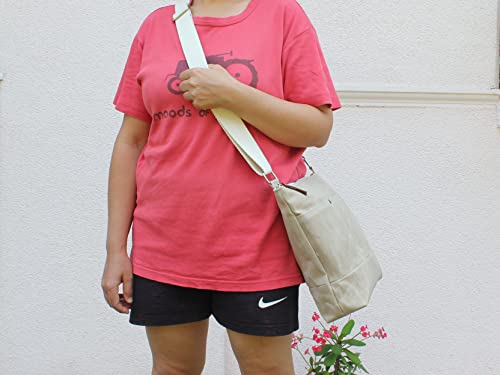 Crossbody Waxed Tote Bag for Women and Men Everyday Canvas Tote Bag Top Zip Closure Sturdy Travel Bag with Pockets Beige - Thumbnail 5