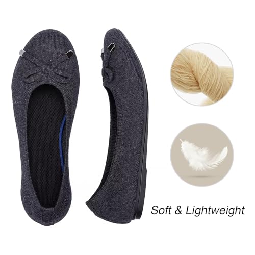Image of Frank Mully Women's Ballet Flat Shoes Knit Dress Shoes Round Toe Slip On Ballerina Flats for Woman Low Wedge Comfort Soft