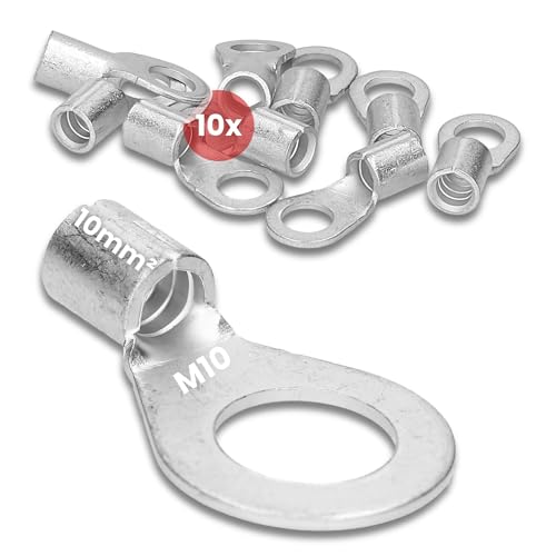 10 Stück Kalitec Q10-10 Quetschkabelschuh 10mm² M10 I Unisoliert I Dornpressung I Für mehr-, fein- und feinstdrähtige Leiter I Kabelschuh 10mm² nach DIN 46234