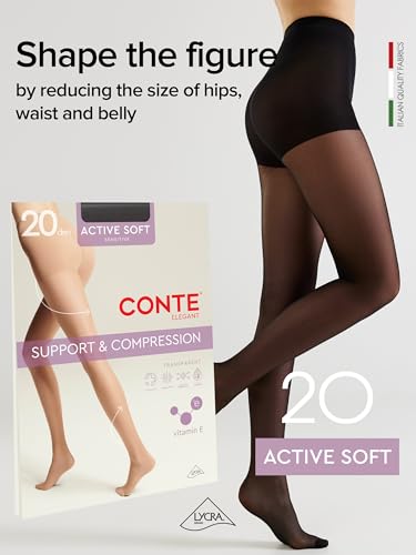 Image of Conte Sheer Full Support Control Top Pantyhose Tights with Vitamin E for Sensitive Skin Active Soft 20 Den