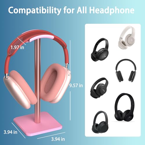 Image of Headphone Stand - Headset Stand with Aluminum Hanger, Headphone Holder for AirPods Max, Sony, Bose, Beats and More (Pink)