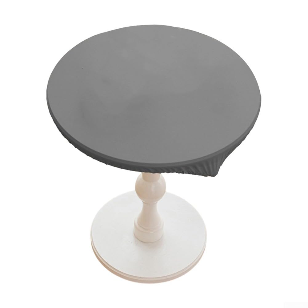 Funda elástica redonda de 70 cm de cuero impermeable media cubierta elástica para muebles de jardín y patio, color sólido para decoración de bodas, café (80 cm, gris claro)
