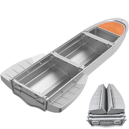 Fishing Boat, Portable Pontoon Boat with 5 Foldable Modular, 1700lb Capacity, for 3-6 Adults, Won't Capsize or Sink, Ideal for Angling, Traveling and Rescuing, 11.48ft, Gray