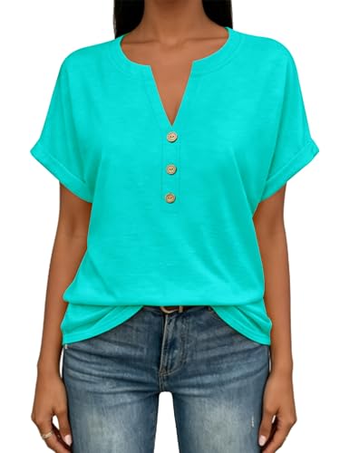 Image of EyMuse Womens Short Sleeve Henley Tops Fashion Casual V Neck Summer Tshirt | Summer Button Up Top Fashion Soft Basic Tees Blouses Spring Comfortable Classic Clothing Resort Wear for Women 2026
