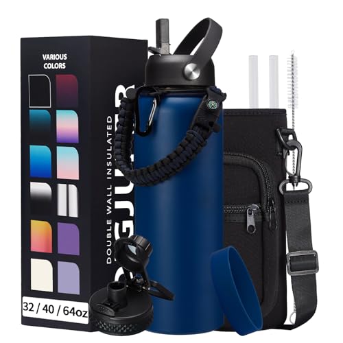 DIGJUPER Water-Bottle Insulated 40oz with Straw - Carrying Pouch & Paracord Handle, Leakproof Thermo Metal Bottle Keep Cold 48H Hot 24H, Sport Canteen Stainless Steel Water Bottle for Indoor