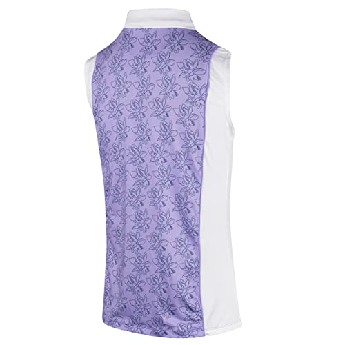Island GREEN Women's Freesia Floral Print Wicking Breathable Sleeveless Polo Top Golf Shirt, Lavender/White, M UK - Image 2
