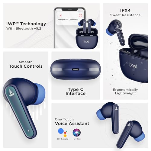 Image of Boat Airdopes 115 in Ear TWS Earbuds with ENx & Beast Mode, Upto 24 Hrs Playback and ASAP Charge(Furious Blue)