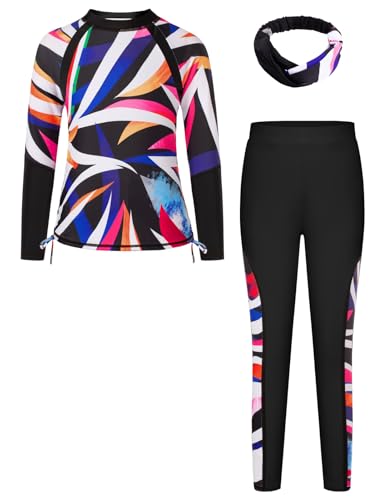 Image of GRACE KARIN Girls Long Sleeve Swimsuit Two Piece Rashguard Floral Swimwear 6-14Y