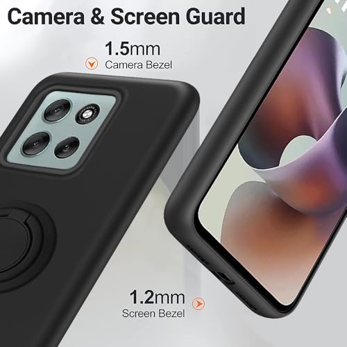 Capa de telefone compatível com Motorola Moto G56 com protetor de tela de vidro temperado, suporte de anel giratório de 360° com suporte/suporte de silicone TPU à prova de choque capa protetora para