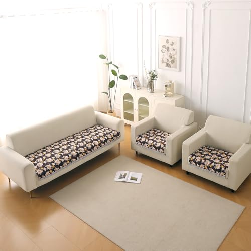 Image of HOKIPO 'Florentina Series' Premium Holland Velvet 5 Seater Sofa Cover Mat in 3+1+1 Configuration with Foam Filling for Extra Softness, Anti-Slip Backing, Camellia Brown (IN-881+878 * 2-V2)
