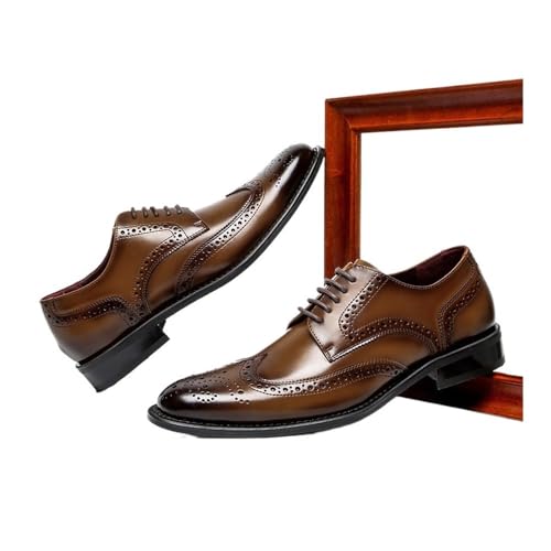 Spring Men's Leather Shoes Gentleman Carved Business Shoes Oxfords(Brown,9)3