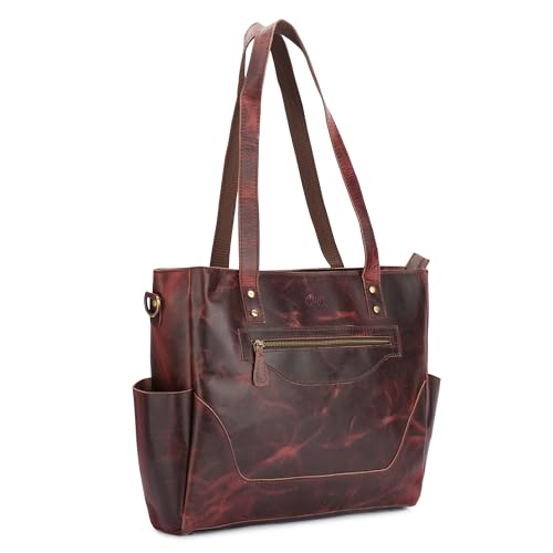Image of Ajuny Leather Handbag Zipper Top Handle Satchel Purse for Business Office Shopping Work and Travel Shoulder Bag