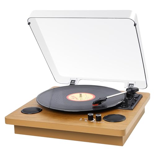 Record Player, Bluetooth Portable Vinyl Turntable Digital Encoder Built-in Stereo Speaker and Belt Drive,Aux-In,RCA Output,3 speed 33/45/78 RPM - Natural Wood Record Player, Bluetooth Portable Vinyl Turntable Digital Encoder Built-in Stereo Speaker and Belt Drive,Aux-In,RCA Output,3 speed 33/45/78 RPM - Natural Wood