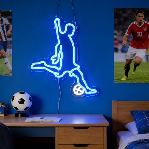 Image of Football Lover Neon Sign, Soccer Sport Neon Light Sign, Football Club Lights, Led Light Up Signs for Football Team Dormitory Man Cave, Bedroom Game Room Wall Art Decorations Christmas Birthday Gifts