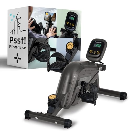 SportPlus Beintrainer für zuhause & Büro, Mini-Heimtrainer mit Magnet-Bremse & 8 Widerstands-Stufen, Mini Fitnessbike mit Trainingscomputer, extra breite Pedale, App kompatibel