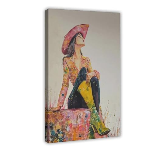 Poster coloré cowgirl en toile 40x60 cm pour chambre