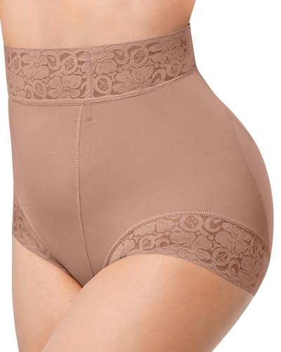 Image of SHAPELLX Mid Waist Tummy Control Shapewear Briefs Lace Body Shaper Panties | Easy to put on, wear as regular underwear, stay-put lace waistband & hems, skin-friendly fabric, invisible under clothing